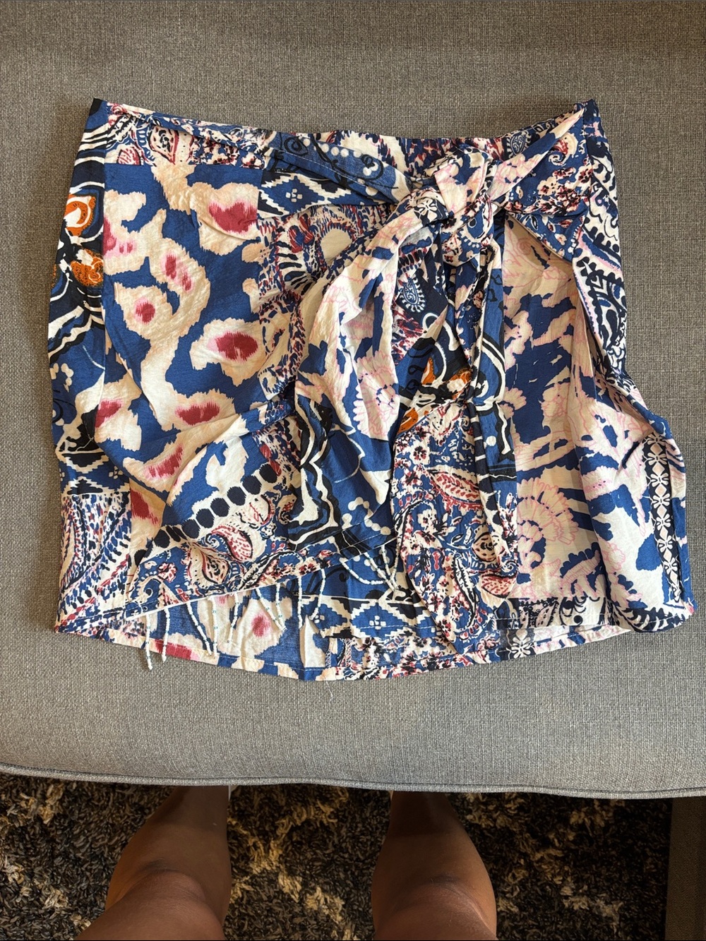 ZARA Blue Multi Print Tie-Front Women's Skort with Beaded detail